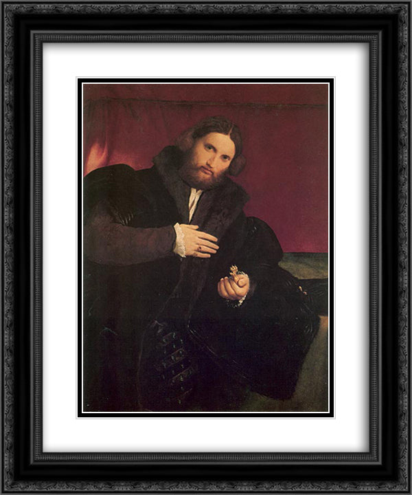 Man with a Golden Paw 20x24 Black Ornate Wood Framed Art Print Poster with Double Matting by Lotto, Lorenzo