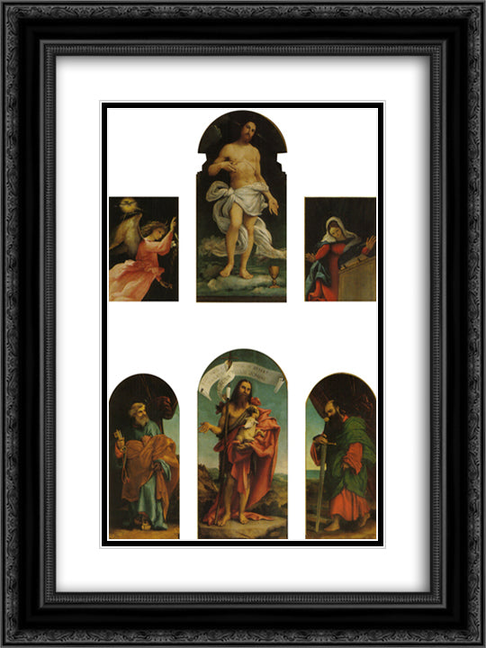 Polyptych Ponteranica 18x24 Black Ornate Wood Framed Art Print Poster with Double Matting by Lotto, Lorenzo