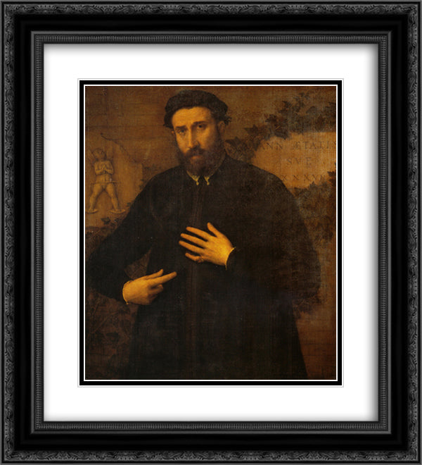 Portrait of a 37 years old man 20x22 Black Ornate Wood Framed Art Print Poster with Double Matting by Lotto, Lorenzo