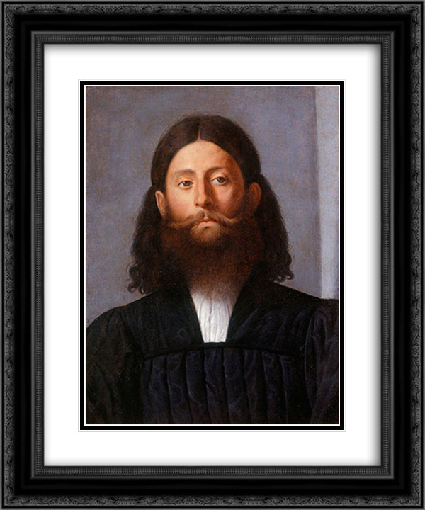 Portrait of a bearded man (Giorgione Barbarelli) 20x24 Black Ornate Wood Framed Art Print Poster with Double Matting by Lotto, Lorenzo