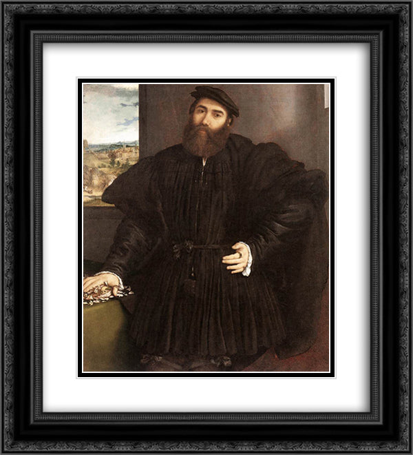 Portrait of a Gentleman 20x22 Black Ornate Wood Framed Art Print Poster with Double Matting by Lotto, Lorenzo