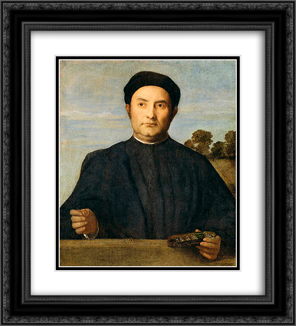 Portrait of a Jeweler, Possibly Giovanni Pietro Crivelli 20x22 Black Ornate Wood Framed Art Print Poster with Double Matting by Lotto, Lorenzo