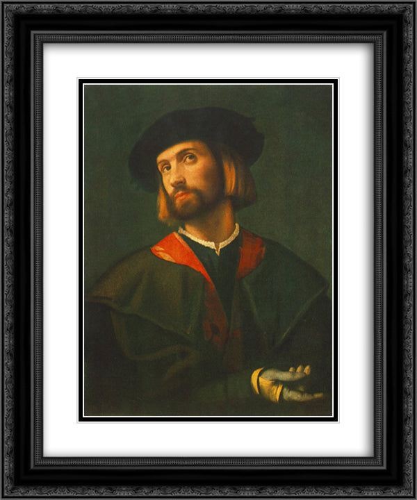 Portrait of a man 20x24 Black Ornate Wood Framed Art Print Poster with Double Matting by Lotto, Lorenzo