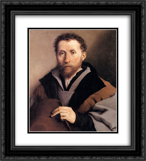 Portrait of a Man with a Felt Hat 20x22 Black Ornate Wood Framed Art Print Poster with Double Matting by Lotto, Lorenzo