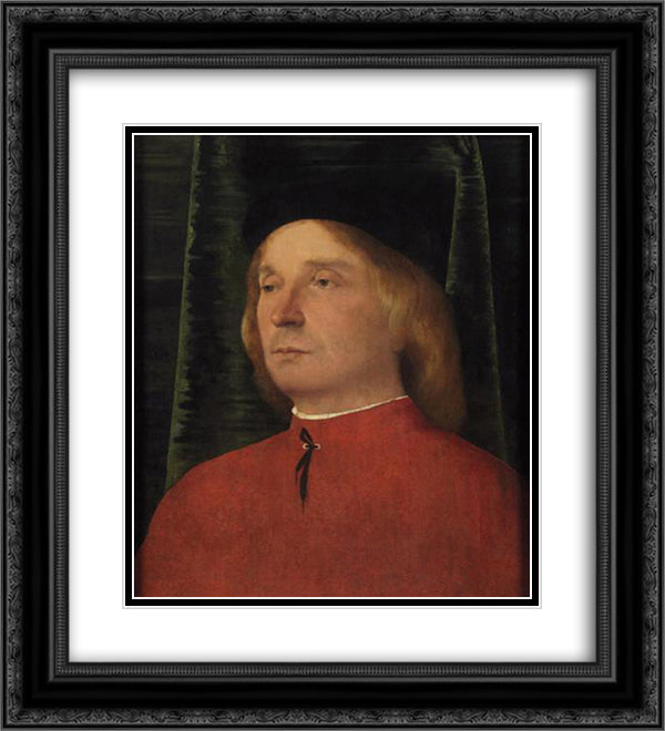Portrait of a young man in red garment 20x22 Black Ornate Wood Framed Art Print Poster with Double Matting by Lotto, Lorenzo