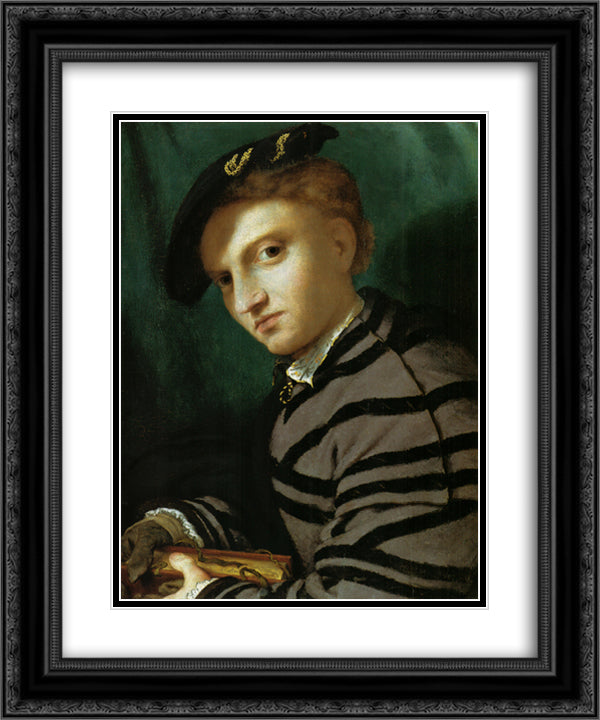 Portrait of a Young Man With a Book 20x24 Black Ornate Wood Framed Art Print Poster with Double Matting by Lotto, Lorenzo