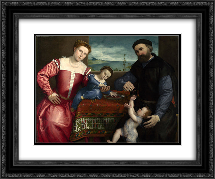 Portrait of Giovanni della Volta with his Wife and Children 24x20 Black Ornate Wood Framed Art Print Poster with Double Matting by Lotto, Lorenzo