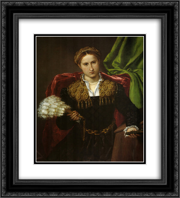 Portrait of Laura da Pola, wife of Febo da Brescia 20x22 Black Ornate Wood Framed Art Print Poster with Double Matting by Lotto, Lorenzo