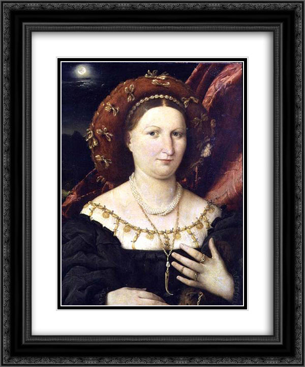 Portrait of Lucina Brembati 20x24 Black Ornate Wood Framed Art Print Poster with Double Matting by Lotto, Lorenzo