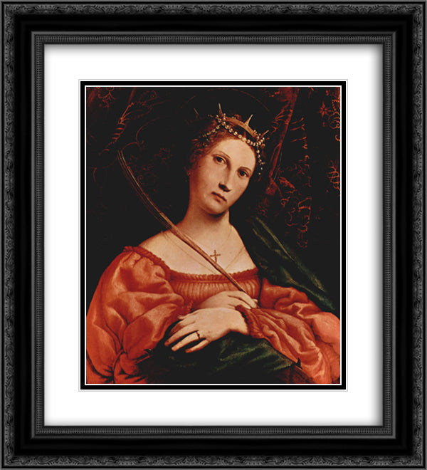 St. Catherine of Alexandria 20x22 Black Ornate Wood Framed Art Print Poster with Double Matting by Lotto, Lorenzo
