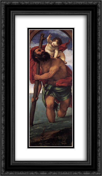 St. Christopher 14x24 Black Ornate Wood Framed Art Print Poster with Double Matting by Lotto, Lorenzo
