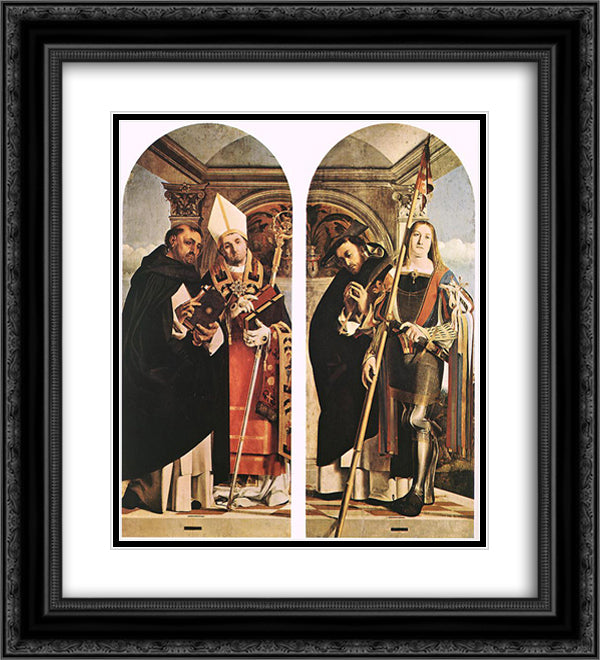 Sts Thomas Aquinas and Flavian, Sts Peter the Martyr and Vitus 20x22 Black Ornate Wood Framed Art Print Poster with Double Matting by Lotto, Lorenzo