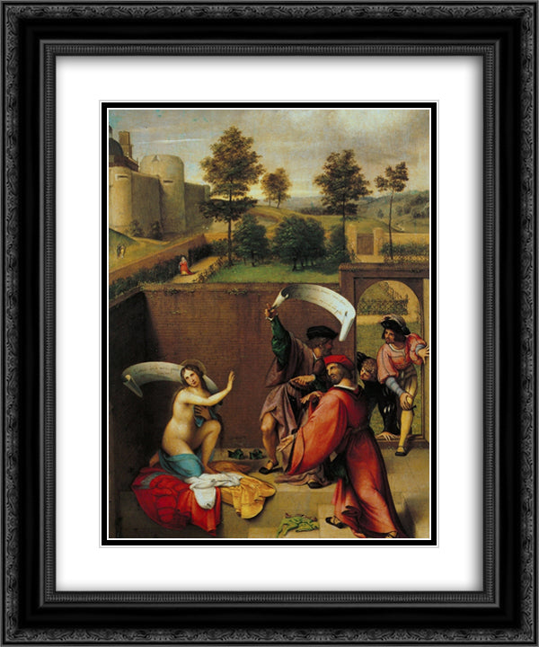 Susanna and the Elders 20x24 Black Ornate Wood Framed Art Print Poster with Double Matting by Lotto, Lorenzo