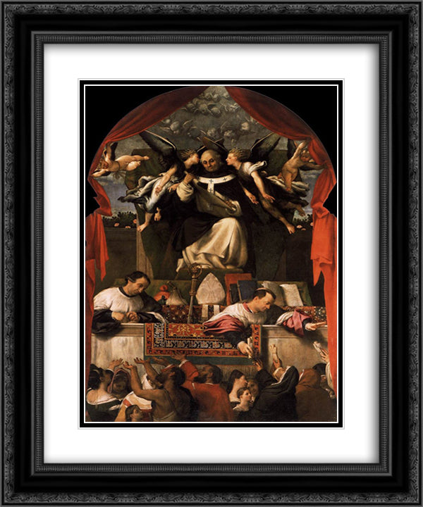 The Charity of St. Anthony 20x24 Black Ornate Wood Framed Art Print Poster with Double Matting by Lotto, Lorenzo
