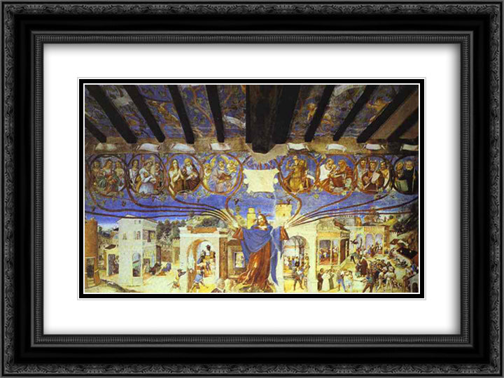 The Legend of St. Barbara. 24x18 Black Ornate Wood Framed Art Print Poster with Double Matting by Lotto, Lorenzo