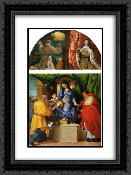 The Madonna of the Roses 18x24 Black Ornate Wood Framed Art Print Poster with Double Matting by Lotto, Lorenzo