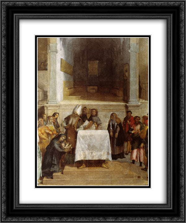 The Presentation of Christ in the Temple 20x24 Black Ornate Wood Framed Art Print Poster with Double Matting by Lotto, Lorenzo