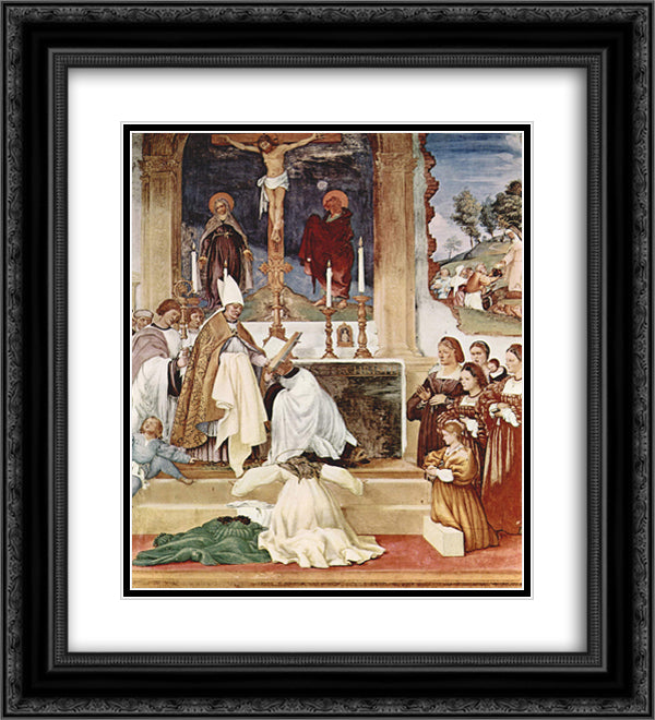 The Story of St. Barbara and St. Alvise 20x22 Black Ornate Wood Framed Art Print Poster with Double Matting by Lotto, Lorenzo
