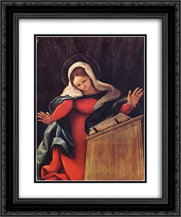Virgin Annunciated 20x24 Black Ornate Wood Framed Art Print Poster with Double Matting by Lotto, Lorenzo