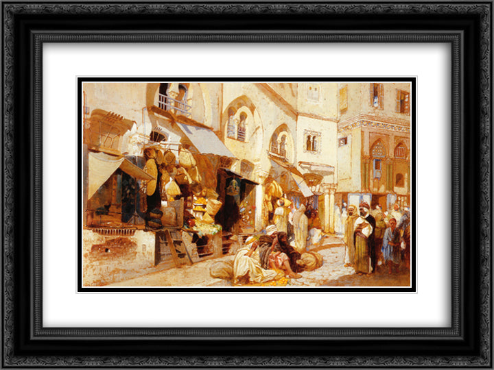 Algerian Shops 24x18 Black Ornate Wood Framed Art Print Poster with Double Matting by Tiffany, Louis Comfort