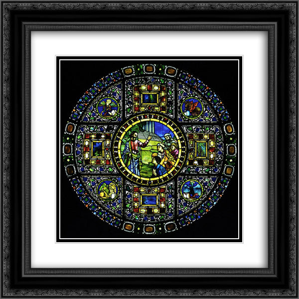 Christ Blessing the Evangelists window 20x20 Black Ornate Wood Framed Art Print Poster with Double Matting by Tiffany, Louis Comfort