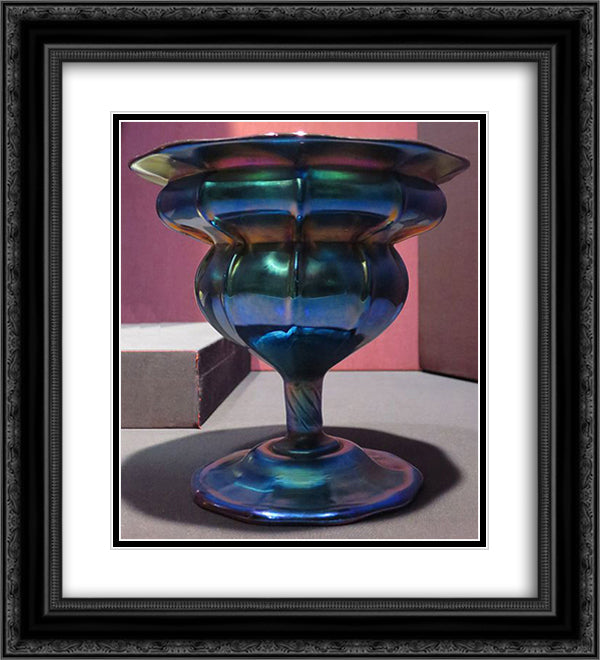 Compote, purple to blue iridescent glass 20x22 Black Ornate Wood Framed Art Print Poster with Double Matting by Tiffany, Louis Comfort