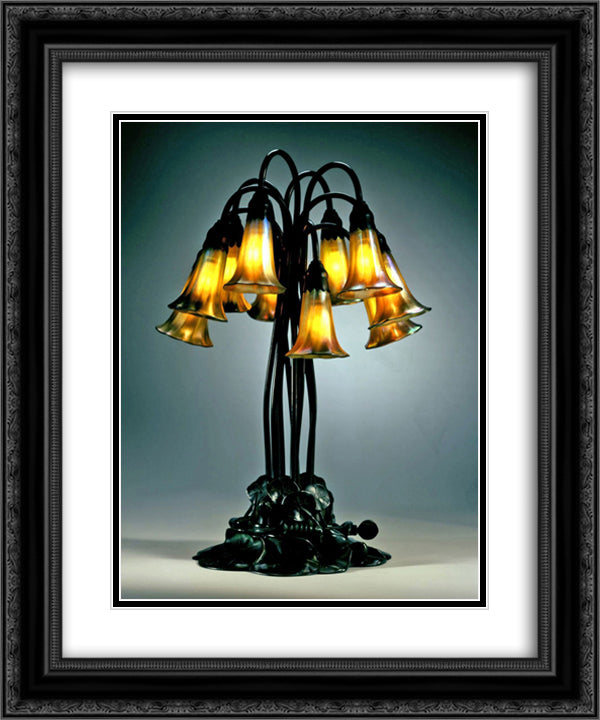 Decorative Lamp. Pond Lily design 20x24 Black Ornate Wood Framed Art Print Poster with Double Matting by Tiffany, Louis Comfort