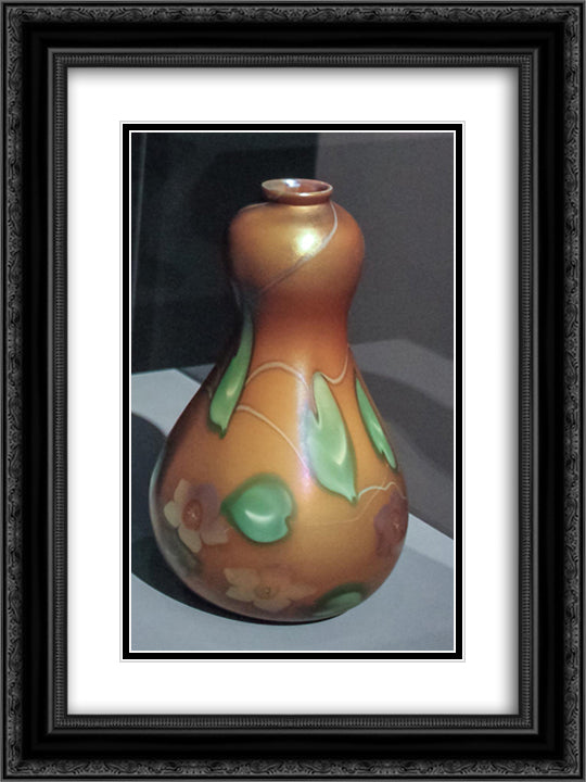 Double gourd-shaped bottle with flowers 18x24 Black Ornate Wood Framed Art Print Poster with Double Matting by Tiffany, Louis Comfort