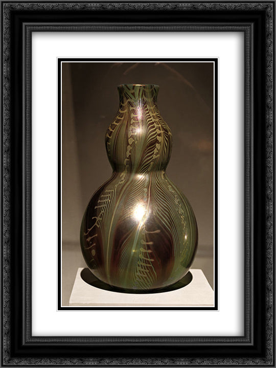 Double gourd-shaped vase with stylised leaves 18x24 Black Ornate Wood Framed Art Print Poster with Double Matting by Tiffany, Louis Comfort