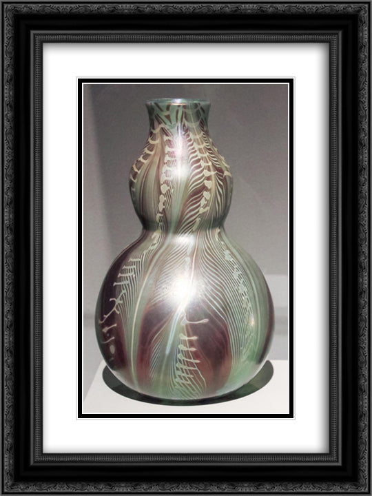 Double gourd-shaped vase with stylized painted leaves 18x24 Black Ornate Wood Framed Art Print Poster with Double Matting by Tiffany, Louis Comfort