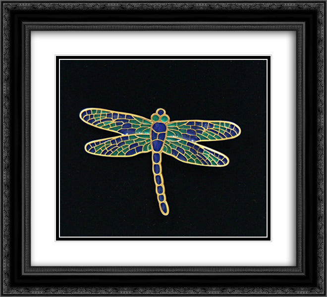 Dragonfly pin 22x20 Black Ornate Wood Framed Art Print Poster with Double Matting by Tiffany, Louis Comfort