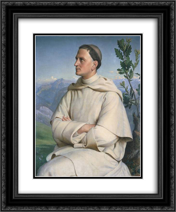 Portrait du reverend Pere Henri Lacordaire 20x24 Black Ornate Wood Framed Art Print Poster with Double Matting by Janmot, Anne Francois Louis