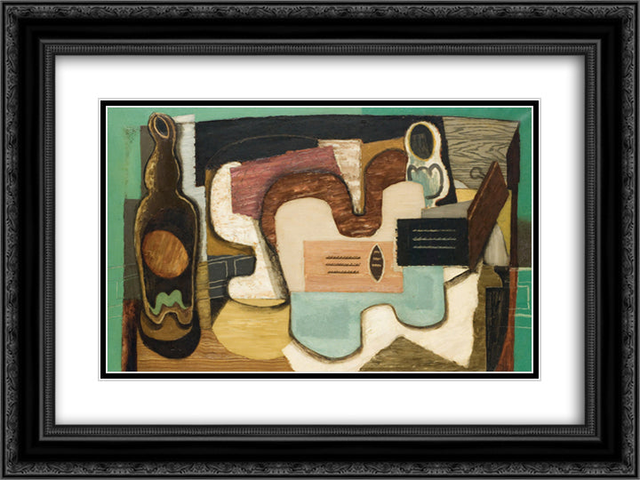 La Cithare 24x18 Black Ornate Wood Framed Art Print Poster with Double Matting by Marcoussis, Louis