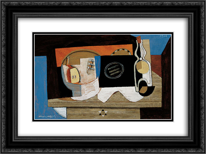 Nature morte 24x18 Black Ornate Wood Framed Art Print Poster with Double Matting by Marcoussis, Louis