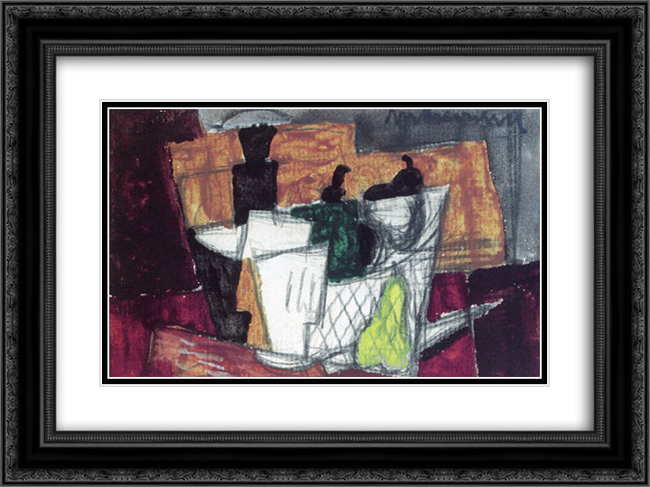Still Life 24x18 Black Ornate Wood Framed Art Print Poster with Double Matting by Marcoussis, Louis