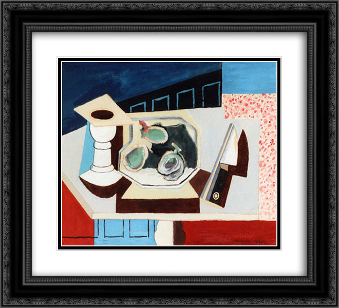 Still LIfe with Pomegranates and Knife on a Pedistal 22x20 Black Ornate Wood Framed Art Print Poster with Double Matting by Marcoussis, Louis