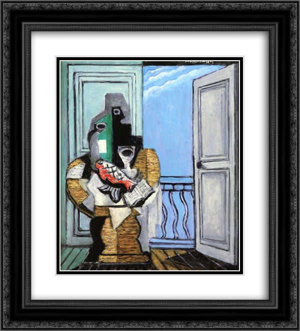 Still LIfe with Window 20x22 Black Ornate Wood Framed Art Print Poster with Double Matting by Marcoussis, Louis