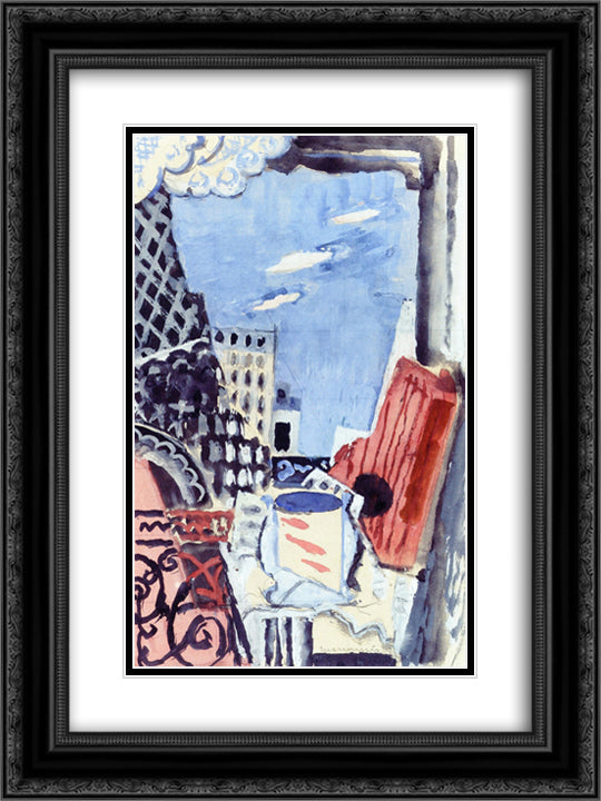 The Window overlooking the Eiffel Tower 18x24 Black Ornate Wood Framed Art Print Poster with Double Matting by Marcoussis, Louis