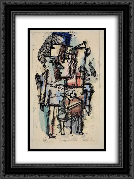 Cafe #1 18x24 Black Ornate Wood Framed Art Print Poster with Double Matting by Schanker, Louis