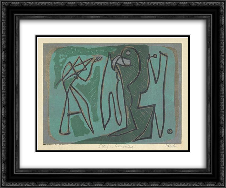 Study in Green and Black 24x20 Black Ornate Wood Framed Art Print Poster with Double Matting by Schanker, Louis