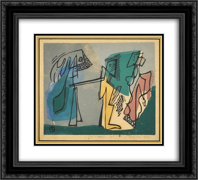 Three Figures 22x20 Black Ornate Wood Framed Art Print Poster with Double Matting by Schanker, Louis