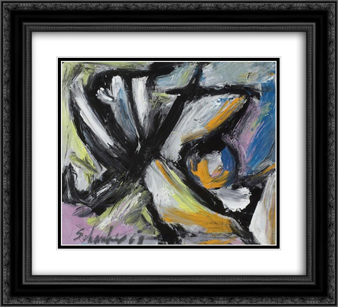 Untitled abstract composition 22x20 Black Ornate Wood Framed Art Print Poster with Double Matting by Schanker, Louis