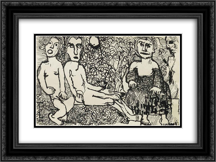 Femmes sur un banc 24x18 Black Ornate Wood Framed Art Print Poster with Double Matting by Soutter, Louis