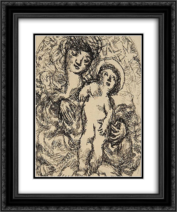La Vierge et l'enfant 20x24 Black Ornate Wood Framed Art Print Poster with Double Matting by Soutter, Louis