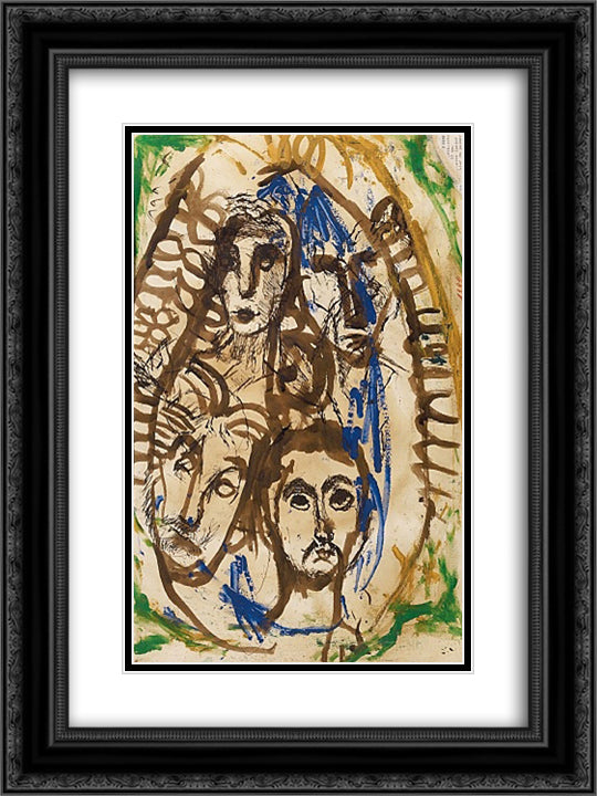 Trois Tetes dans un Medaillon 18x24 Black Ornate Wood Framed Art Print Poster with Double Matting by Soutter, Louis