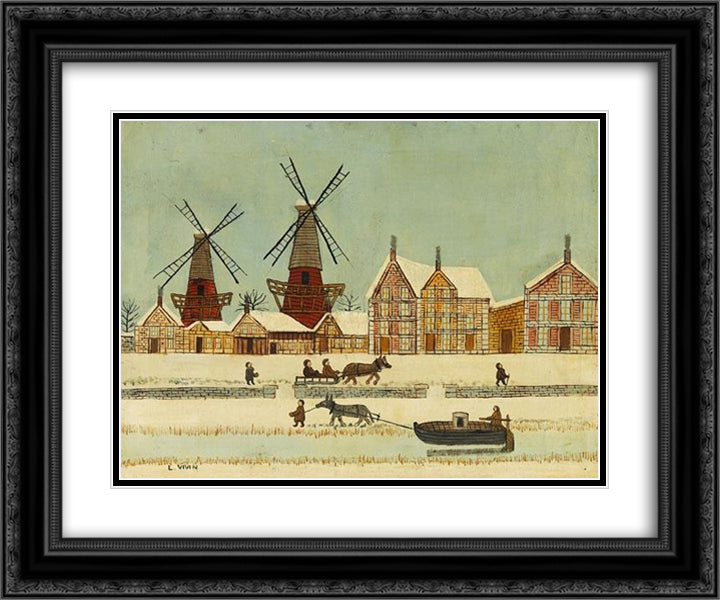 Au bord de la riviere en hiver 24x20 Black Ornate Wood Framed Art Print Poster with Double Matting by Vivin, Louis