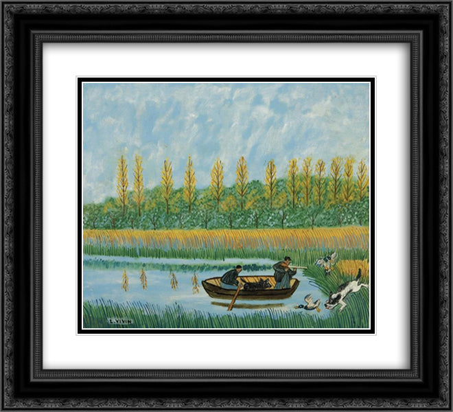 Chasse aux canards 22x20 Black Ornate Wood Framed Art Print Poster with Double Matting by Vivin, Louis