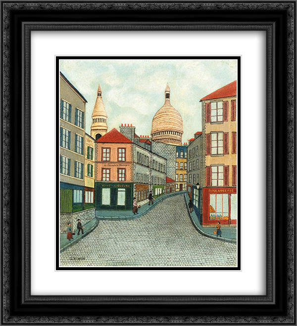 Le Consult d'Auvergne et Le Sacre-Couer 20x22 Black Ornate Wood Framed Art Print Poster with Double Matting by Vivin, Louis