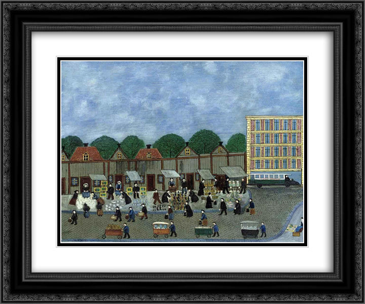 Le marche 24x20 Black Ornate Wood Framed Art Print Poster with Double Matting by Vivin, Louis