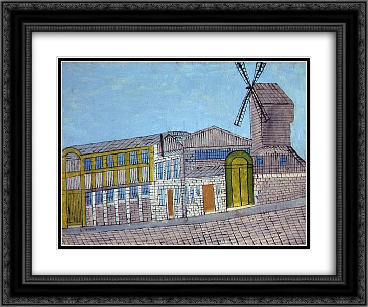 Le Moulin de la Galette 24x20 Black Ornate Wood Framed Art Print Poster with Double Matting by Vivin, Louis